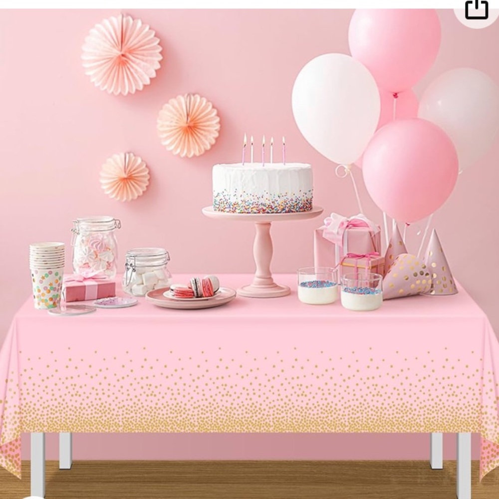 FunnyPars 4 Pack Pink and Gold Plastic Tablecloth for Parties, 3 bundles